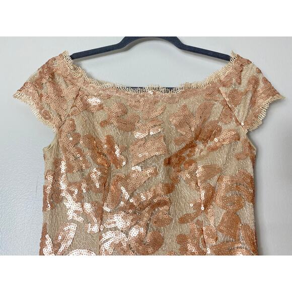 JS COLLECTIONS DRESS 2 GOLD SEQUIN FALL WEDDING GUEST SHORT COCKTAIL LACE - Picture 5 of 16